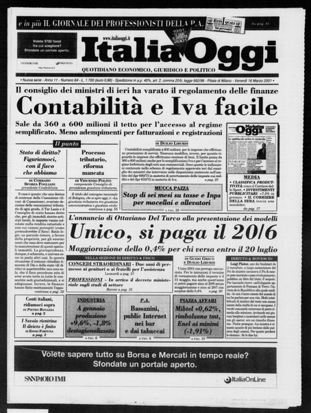 Italia oggi : quotidiano di economia finanza e politica